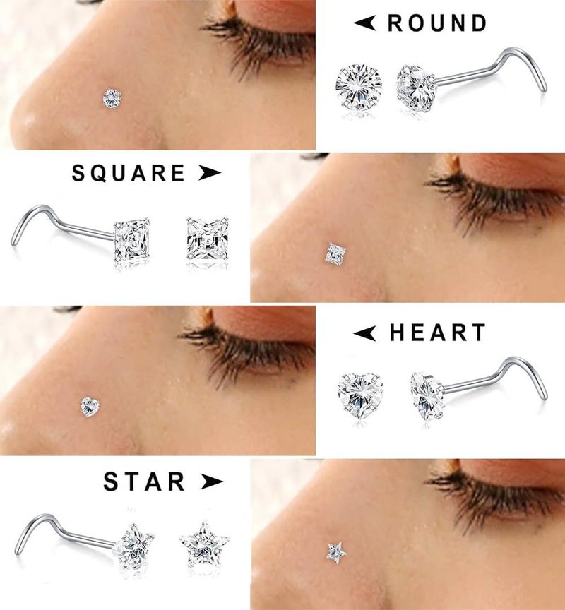 SEEDRILL 8Pcs 20G Nose Rings studs for Woman Hypoallergenic Nose Studs 316L Surgical Steel with Gold Plated Nose Piercings Jewelry 3mm CZ L Shape Nose Rings 20 Gauge Nose Stud Nose Screw Studs - Image 2